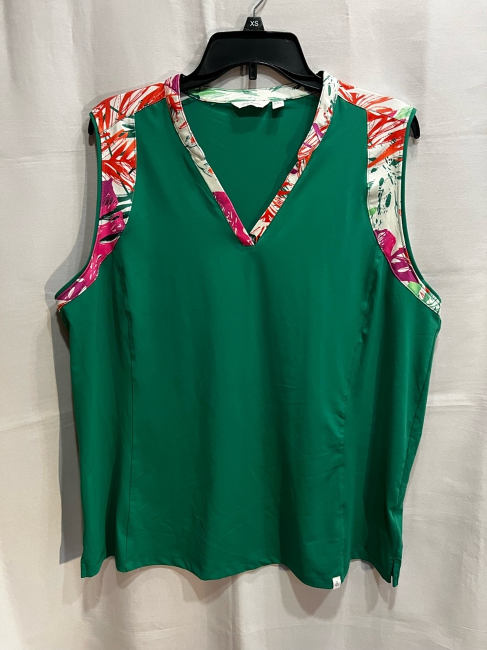 Lady Hagen Kelly Green Sleeveless V-Neck Tank Floral Trim Size XXL